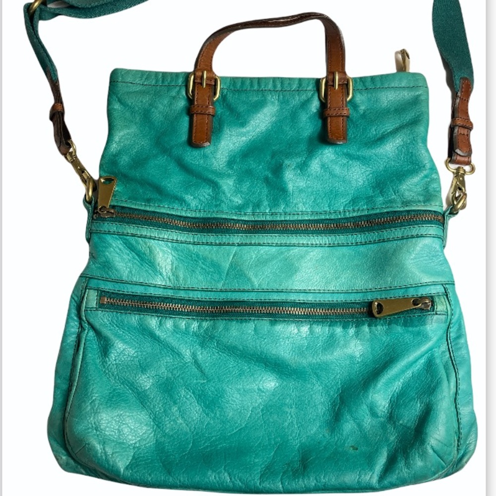 Fossil Teal Large Foldover Zipper Bag - image 4